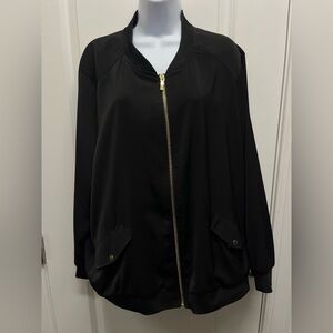 Susan Graver Women's Black Liquid Bomber Jacket
Gold detailing 2X